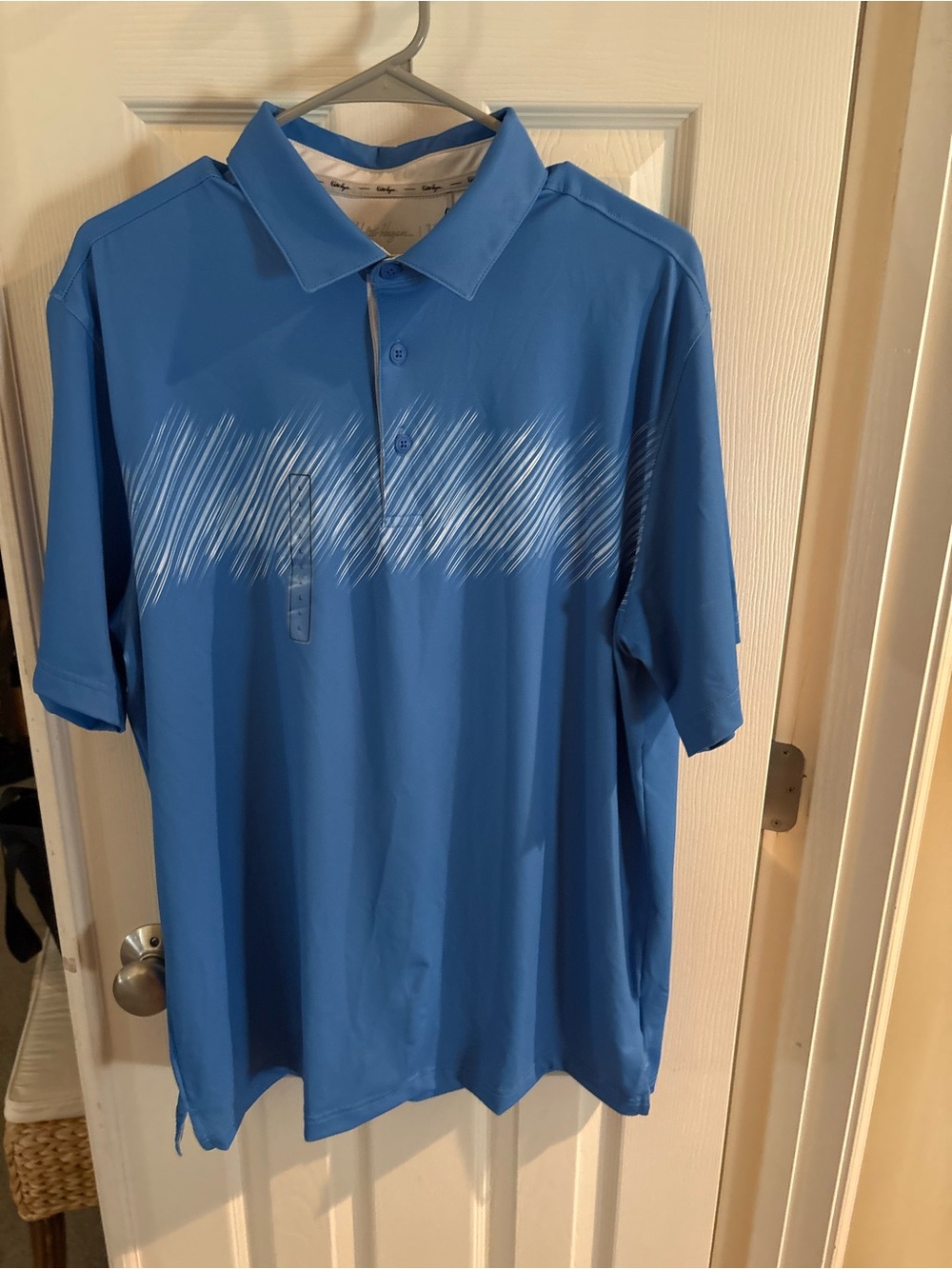 Walter Hagen Blue Polo with White Diagonal Stripe Detail